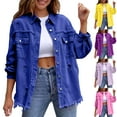 thumbnail image 6 of Womens Oversized Denim Jacket Retro Button Up Frayed Hem Jean Shacket Vintage Long Sleeve Loose Outerwear with Pockets, 6 of 6