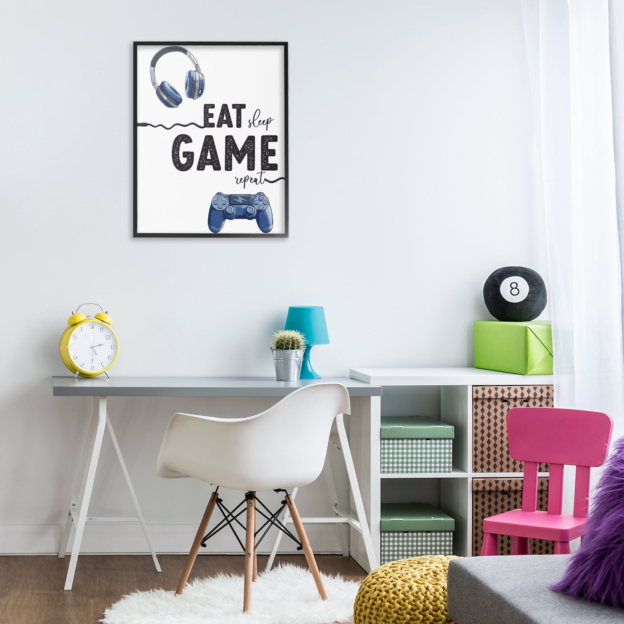 Eat Sleep Game Lifestyle Black Framed Giclee Art, design by Christine Simpson Art