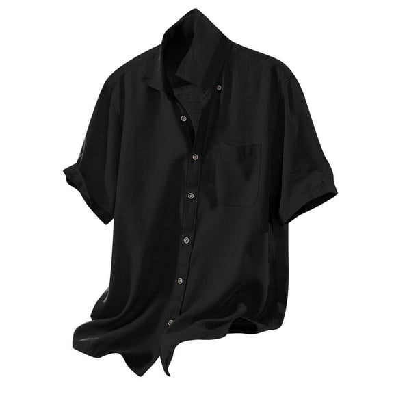 fartey Lightweight Cotton Linen T Shirts for Men Summer 2024 Button Down Tops Lounge Short Sleeve Lapel Shirt Loose Fitted Solid Color Tshirt Top