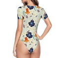thumbnail image 3 of Uemuo Flower Leaves Pattern Women's One Piece Short Sleeve Swimsuit Rash Guard Surfing Modest Quick-drying Swimsuit Beach Essentials-Medium, 3 of 9