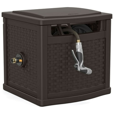 Suncast 150 Foot Slide Trak Outdoor Garden Water Hose Hideaway, Java