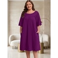 thumbnail image 3 of FEREMO 100% Cotton Nightgowns for Plus Size Women Pleated Soft Sleepwear with Pockets, 3 of 7