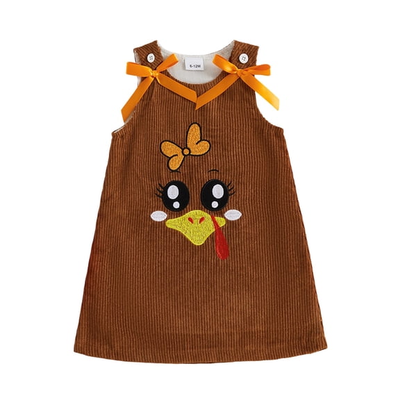 Cenuakty Thanksgiving Girls Overall Dress, Sleeveless Bows Turkey/Bread A-line Dress