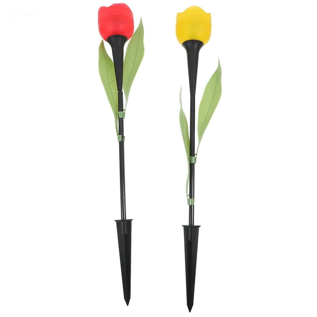 GOOHOCHY Juego de 2 lámparas solares de tulipán para exteriores, decoración de jardín, color aleatorio