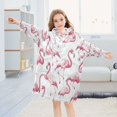 thumbnail image 5 of Wearable Blanket with Sleeves and Pocket Oversized Hooded Sweatshirt 3-14 YR Pink Flamingos Pattern S, 5 of 7