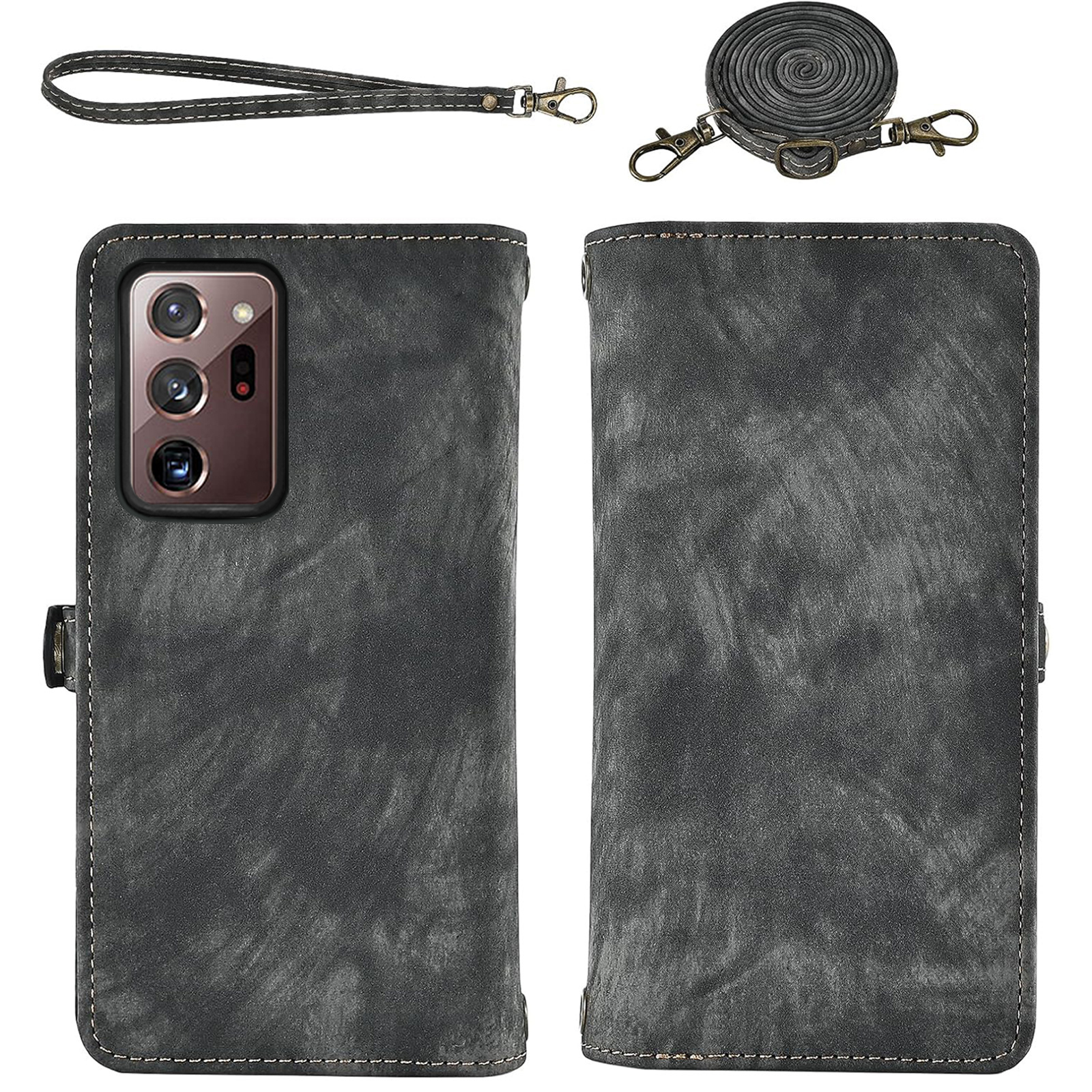 Asuwish Compatible with Samsung Galaxy Note 20 Ultra 5G Phone Case Zipper Wallet Screen Protector Strap Flip Card Holder Cell Cover for Note20 Plus Notes 20Ultra Note20+ U + 20+ Twenty Not S20 Black