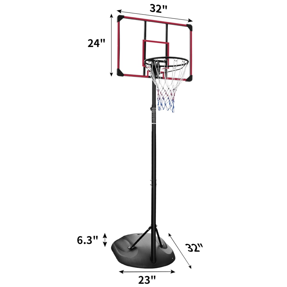 Portable Basketball Hoop System, Adjustable Height 7.5-9.2ft, 32 Inch Shatterproof Backboard with Wheels, Youth Outdoor Indoor Basketball Goal, Red