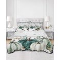 thumbnail image 2 of Full Size Quilt Bedding Set, Teal Pumpkins Fall Reversible Summer Quilt 3 Pieces, Botanical Thanksgiving Grey Wood Grain Lightweight Bedspreads Coverlets with 2 Pillow Shams for All Seasons, 2 of 5