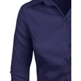 thumbnail image 4 of J. METHOD Women's Button Down Shirt 3/4 Sleeve Roll Up Stretch Collar Office Work Formal Casual Basic Blouse Top NEWT01 Navy Blue M, 4 of 6
