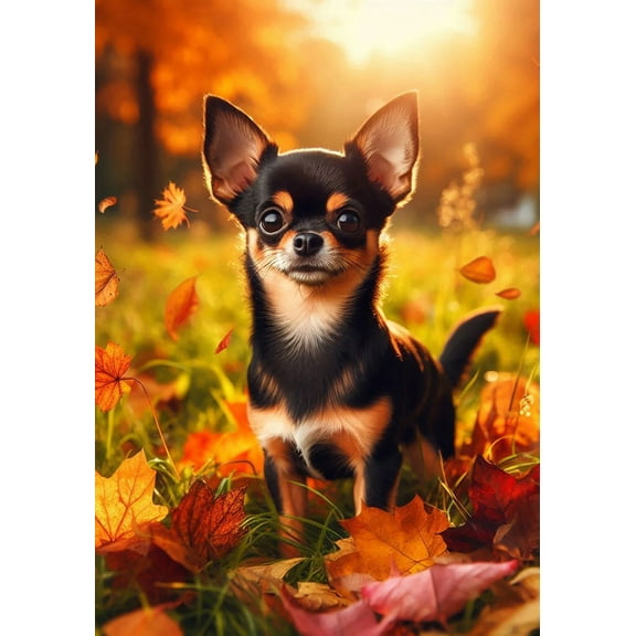 Chihuahua Black and Tan Smooth - Best of Breed DCR Falling Leaves Garden Flag 12" x 17"