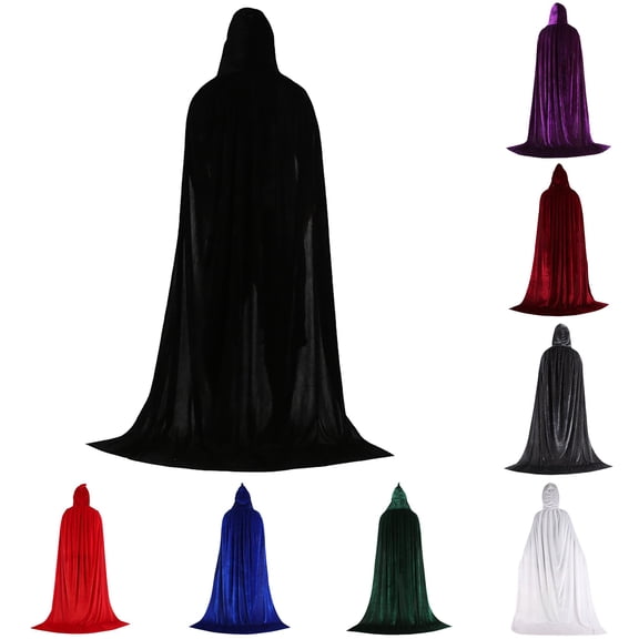 XIAOCHA Solid Color Hooded Velvet Cape For Men Full Train Hem Open Front Gothic Night Event Outer Cloak