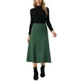 thumbnail image 2 of Falda midi de suéter elástica de cintura alta de punto acanalado para mujeres Inspire Chic en verde ejército, 2 of 6