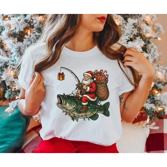 Santa Fishing Shirt, Christmas Fisherman Shirt, Holiday T-Shirt, Christmas Gift For Anglers
