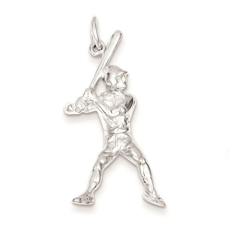 Baseball Batter Solid & Polished Charm Pendant 32mmx17mm Sterling Silver