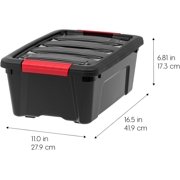 IRIS 13 Qt Stackable Plastic Storage Bins with Lids, 6 Pack - BPA-Free, Garage Organizing Solution, Latches, Durable Nestable Containers, Secure Pull Handle - Black