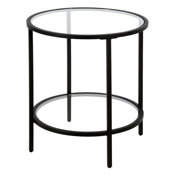 Mesa auxiliar Henn&Hart redonda de 20 cm con estante de cristal en bronce ennegrecido