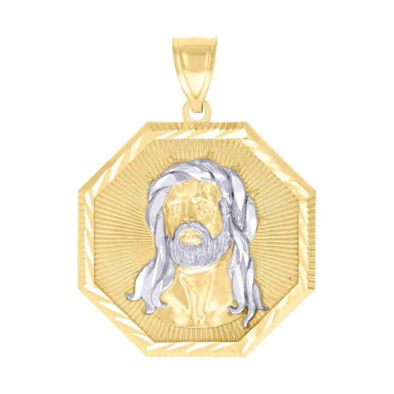 10k Two-tone Gold Mens Jesus Religious Charm Pendant 37.5x28mm Wide Necklace for Men - 4.9 Grams