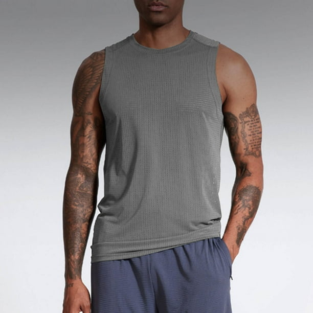 pstuiky Camisetas interiores de tirantes para hombre, Camiseta deportiva corta sin mangas con cuello redondo y elástica de color liso para hombre Chaleco para hombre m