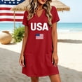 thumbnail image 6 of QUNYINEY A Line Dresses Women Mini Patriotic Independence Day Short Sleeve T-Shirt Dress with Pockets Loose Fit V Neck Summer Casual Dresses, 6 of 9