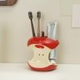 thumbnail image 4 of Christmas Ceramic Toothbrush Holder with Apple Core Design for Bathroom Storage, Red & White Toothpaste Organizer for Countertop & Washroom, 4 of 6