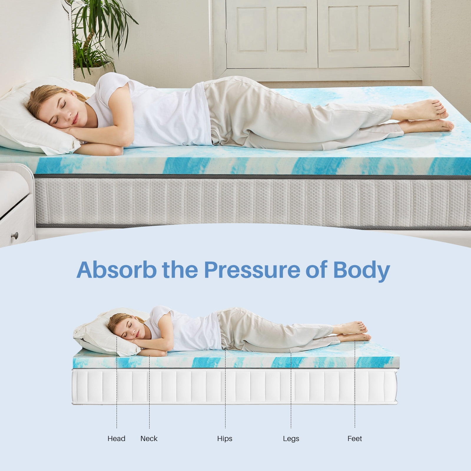 3 inch Gel Memory Foam Mattress Topper Twin- CertiPUR-US Certified Cooling Layer for Enhanced Comfort
