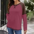 thumbnail image 2 of Lenpel Women's Tunic Tops Casual Crew Neck Side Split Color Block Long Sleeve T Shirts Loose Trendy Blouses, 2 of 7