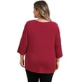 thumbnail image 3 of GRACE & GRANDEUR Women's Plus Size Tops Waist Pleated 3/4 Sleeve Loose Fit Crew Neck Asymmetric Hem Casual Blouses 2X Red, 3 of 5