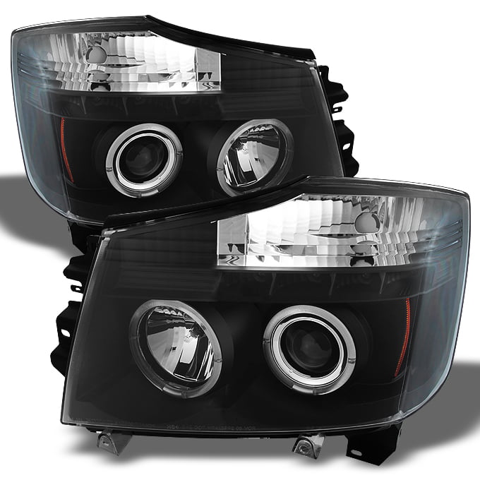 Fits 04-15 Titan 04-07 Armada Black Bezel Dual Halo Projector LED Headlights