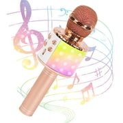 Karaoke Microphone for Kids and Adults, Wireless Portable Handheld Bluetooth Microphone with LED Lights - Best Gifts (Rose Gold)