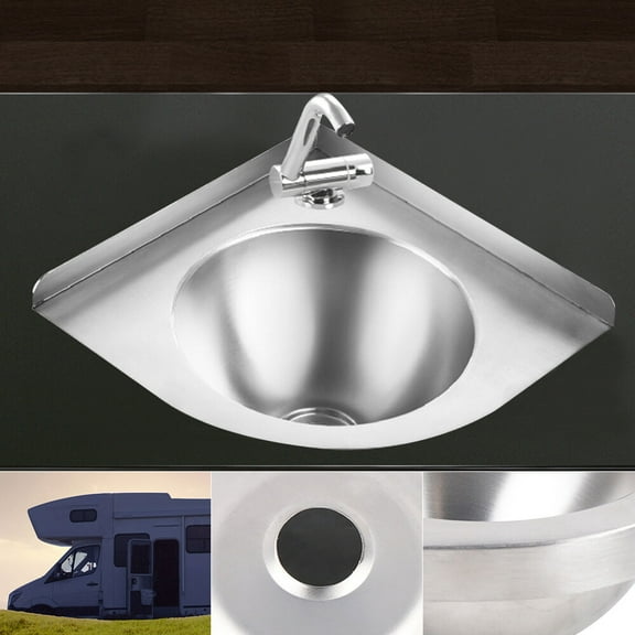 RV Caravan Camper Stainless Steel Hand Wash Basin Kitchen Triangular Sink Faucet
