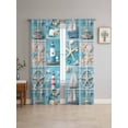 thumbnail image 4 of Sheer Curtains 63 Inches Long 2 Panels, Ocean Starfish Lighthouse Boat Rod Pocket Curtain Voile Draperies, Retro Blue Wood Board Light Filtering Window Treatment for Living Room Kitchen Bedroom, 4 of 8