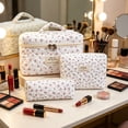 thumbnail image 3 of ZZkhGO Large Capacity Partitioned Storage Bag, Polyester Quilted Travel Organizer, Vintage Floral Makeup Pouch Set with 3 Sizes for Business Trips, 3 of 6