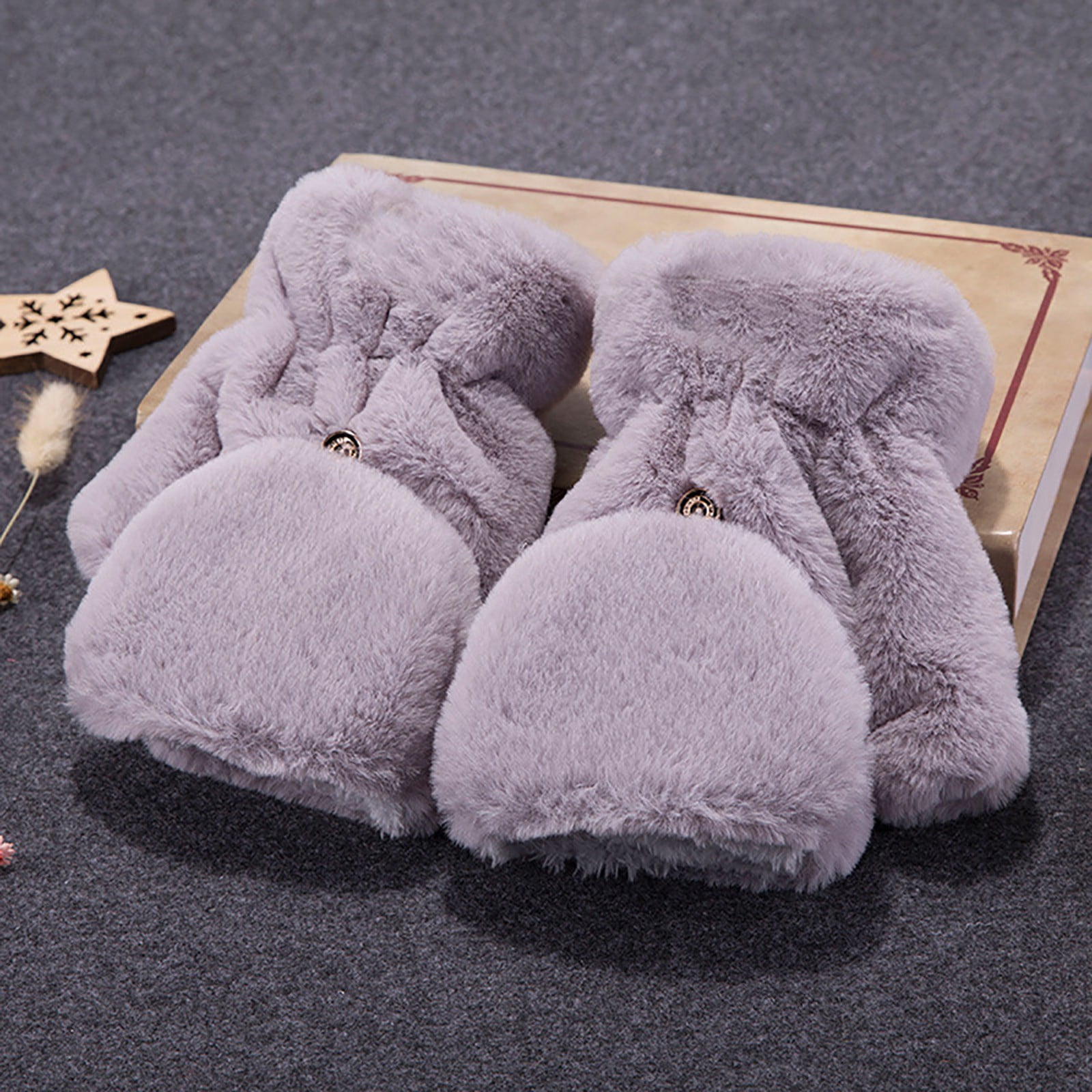 Moufles D'hiver Pour Femmes En Maille Peluche Douce Et Chaude, Motif