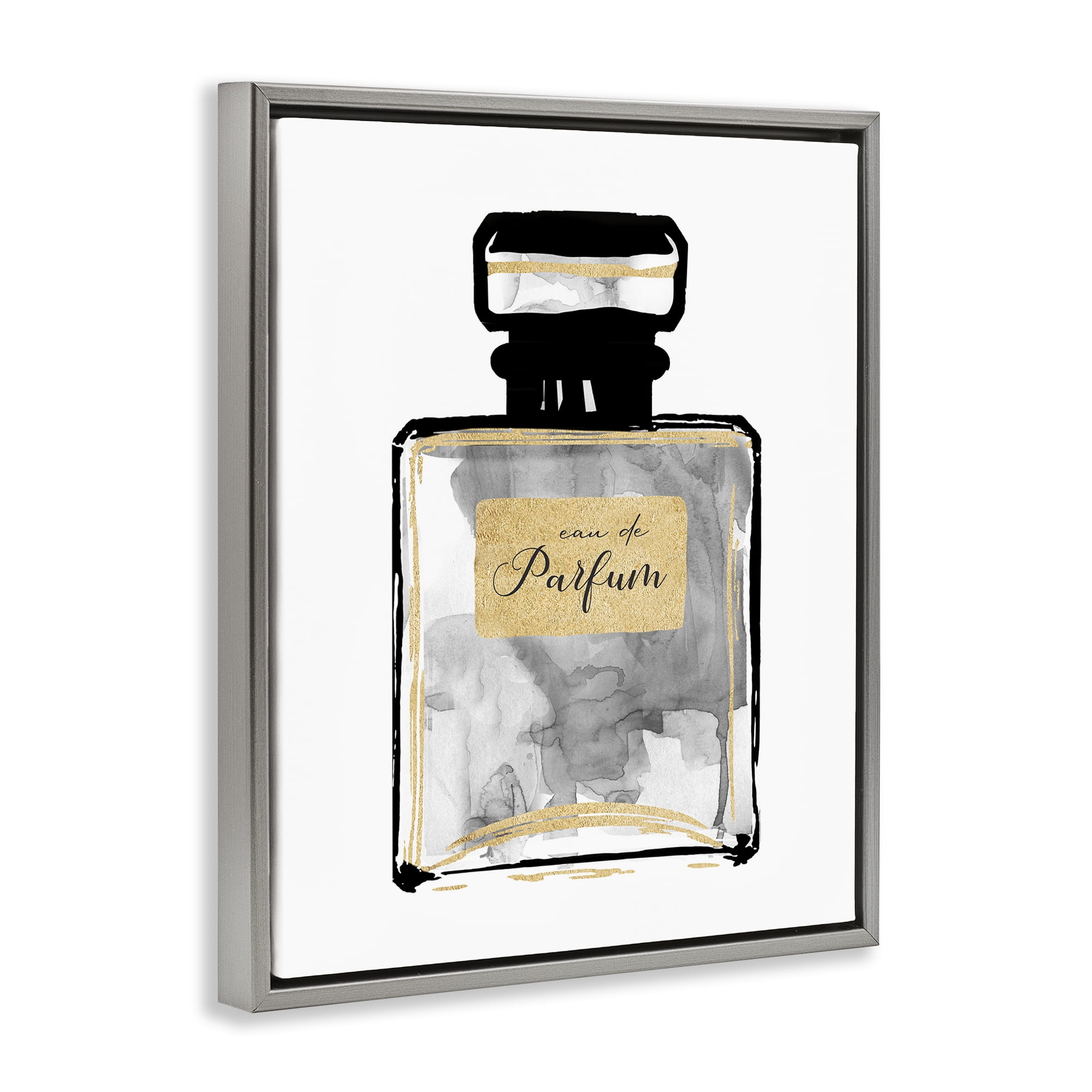 Stupell Industries Black French Perfume Beauty & Fashion Painting Gray Floater Framed Art Print Wall Art, 17 x 21