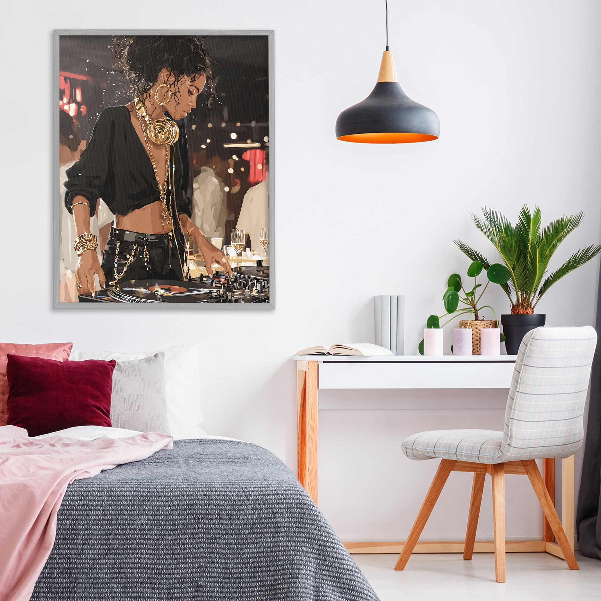 Stupell Industries Touches Of Gold DJ Gray Framed Giclee Art, design by Franklyn Gregory