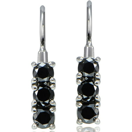 0.75 Carat T.W. Black Diamond Sterling Silver 3-Stone Leverback Earrings