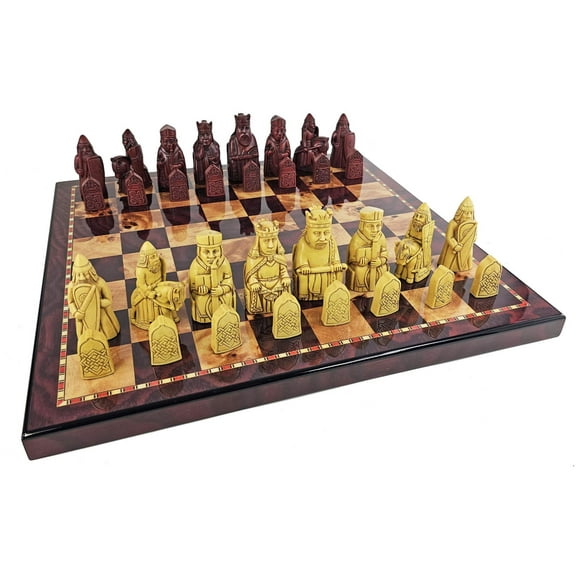 Large Isle of Lewis RED Chess Set 3 1/4" King with 18" Cherry Color Board