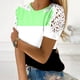 thumbnail image 1 of Fiudx Ofertas de La Semana Blusa de Encaje con Cuello Redondo y Manga Corta con Estampado para Mujer, 1 of 5