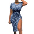thumbnail image 1 of asddcavvf Robes pour Femmes Mode Décontractée Manches Courtes Fente à Cordon Imprimé Denim, 1 of 4