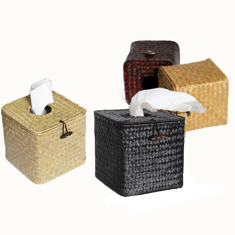 Hand Woven Square Tissue Box Cover HolderRustic Wicker Straw Tissue Paper HS 