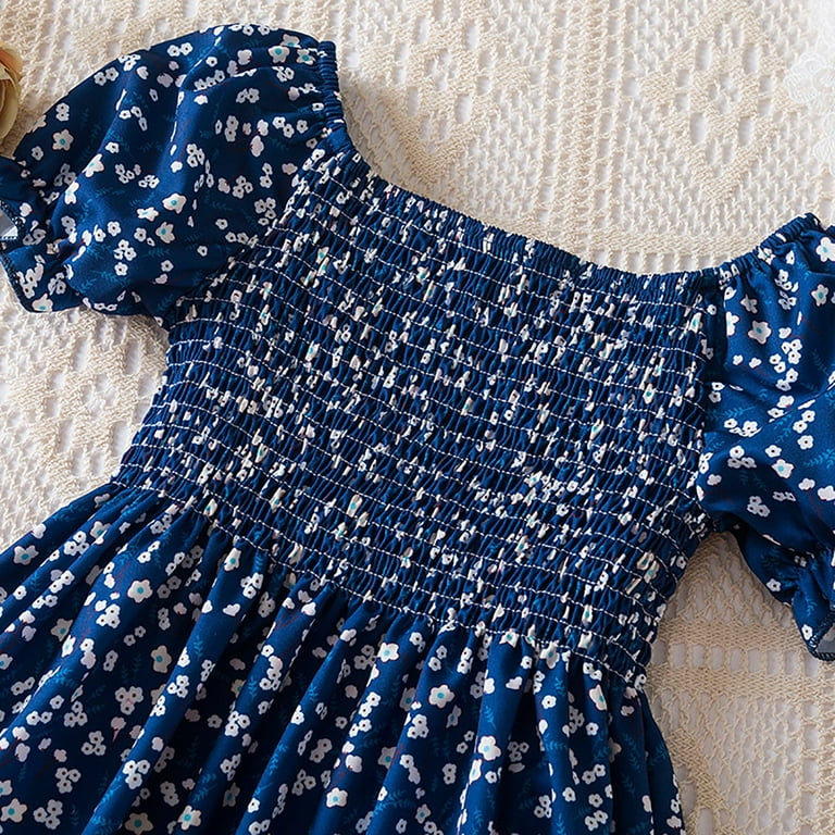 Mercatoo Toddler Baby Girls Summer Loral Print Mocked Dress Bubble Sleeve Square Neck Dress Casual Going Out Clothes, Infant Girl's, Size: 6 Years,