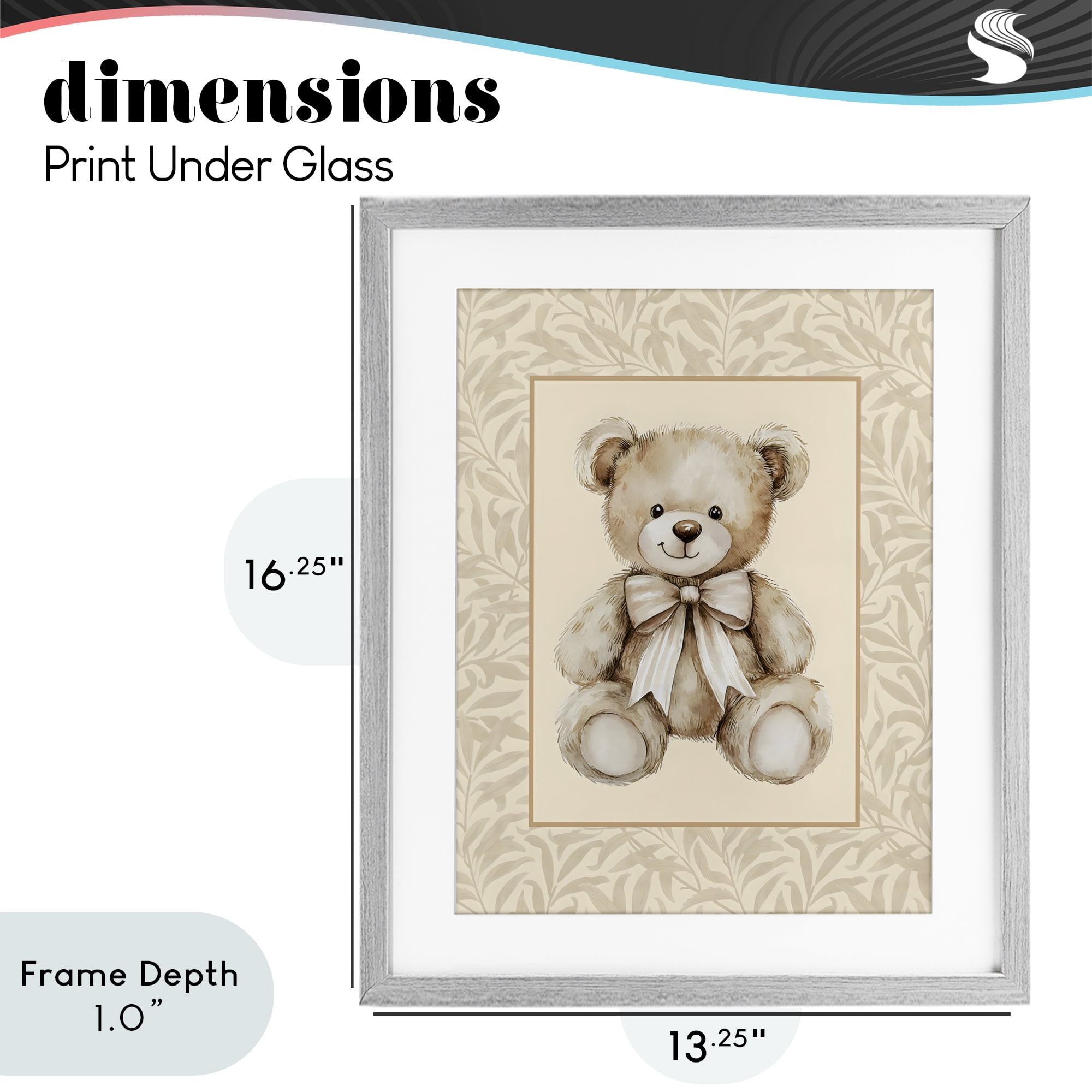 Stupell Industries Beige Teddy Bear and Border Gray Framed Print Under Glass, design by LSR Design Studio
