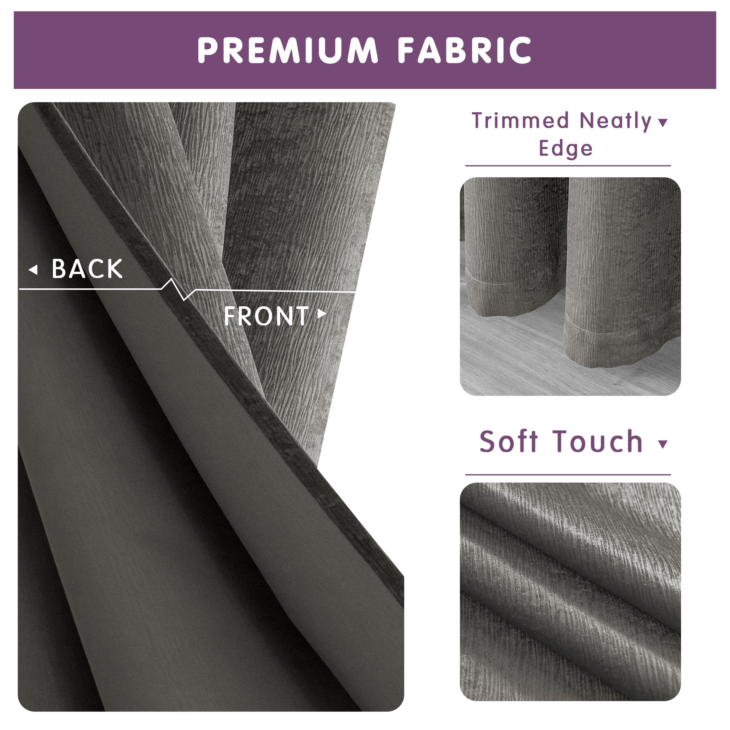 Subrtex Blackout Curtains 2 Panels Room Darkening Grommet Drapes, Dark Grey, 52"x 95"