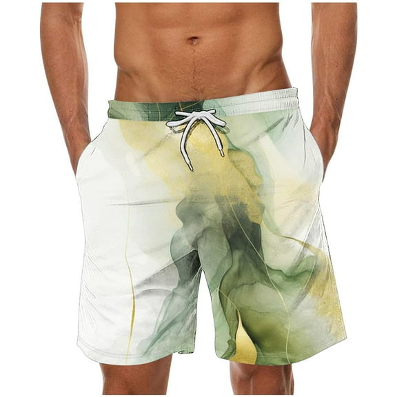 Dolkfu Mens 6 inch Shorts Loose Fit Graphic Hawaiian Swimwear Stretch Beach Shorts Stylish Shorts for Men,L