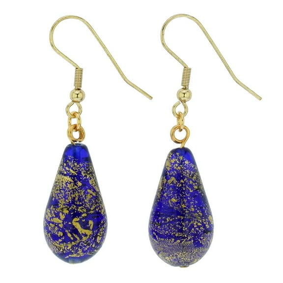 GlassOfVenice Murano Glass Ca D'Oro Teardrop Earrings - Cobalt Blue