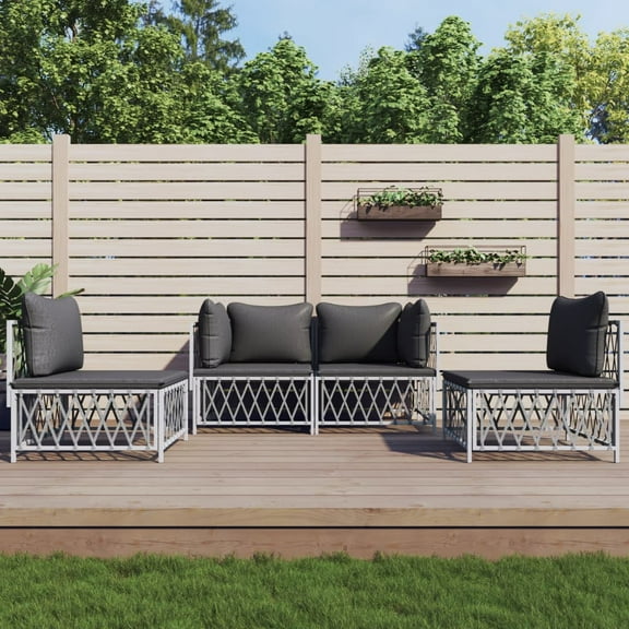 vidaXL 4 Piece Patio Lounge Set with Cushions White Steel