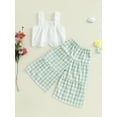 thumbnail image 6 of Loicainy Toddler Baby Girl Summer Clothes Set 6 12 18 24 Months 2T 3T 4T Eyelet Embroidery Cami Tops + Elastic Waist Plaid Print Wide Leg Pants 2 Pcs Outfits, 6 of 9