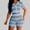 Blue 01, variant on Karymi Womens Workout Tops 2-Piece Knit Outfit, V-Neck Short Sleeve Button Down Cropped Top High Waist Knit Shorts, Hollow Out Rainbow Stripe Casual Set Going Out Tops