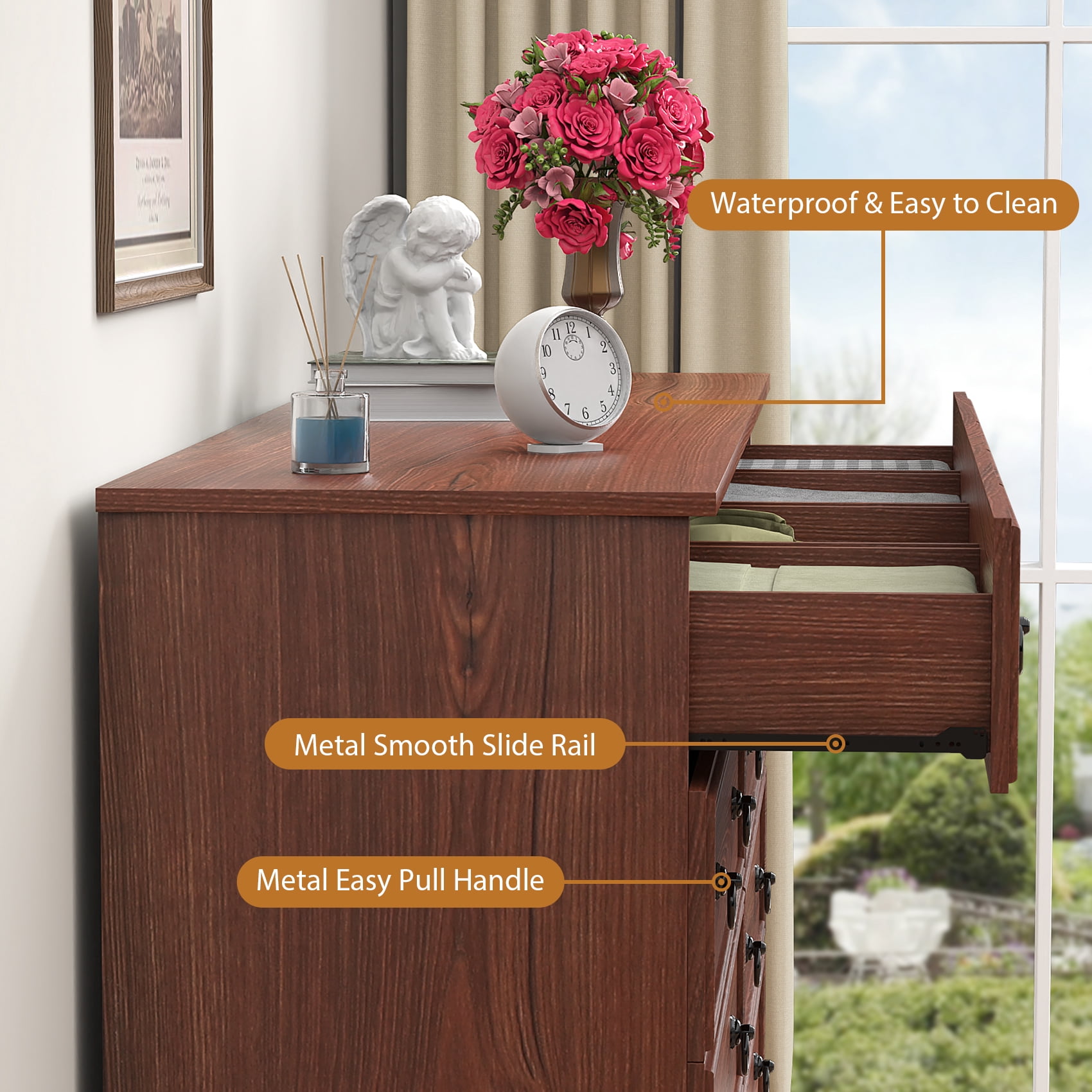 Frmobepts 10 Drawer Dresser for Bedroom, Dresser TV Stand, Chest of Drawers for Storage and Organization, Cherry