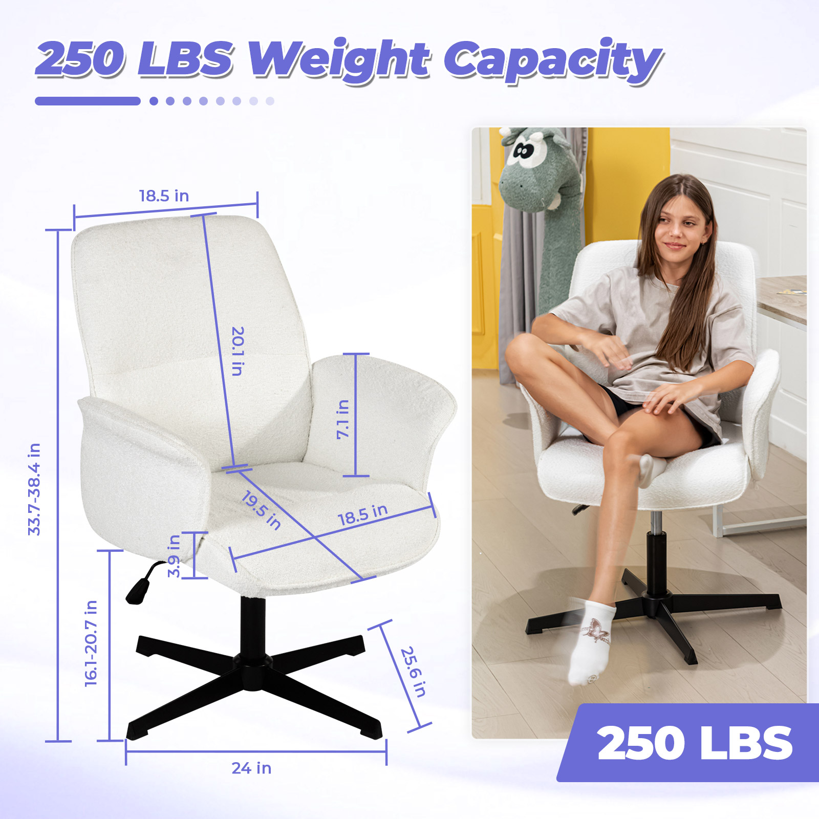 Homy Casa Teen Children Students Study Desk Chair, Adjustable Height Swivel Computer Chair in Home Bedroom School, Beige